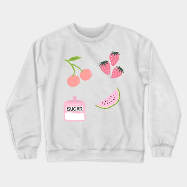 Y2k Coquette Berry Design Sticker Pack Pink Crewneck Sweatshirt by madiwestdal